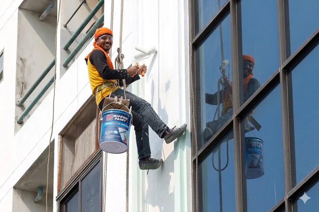 H&V Constructions crew finishing an exterior facade at height